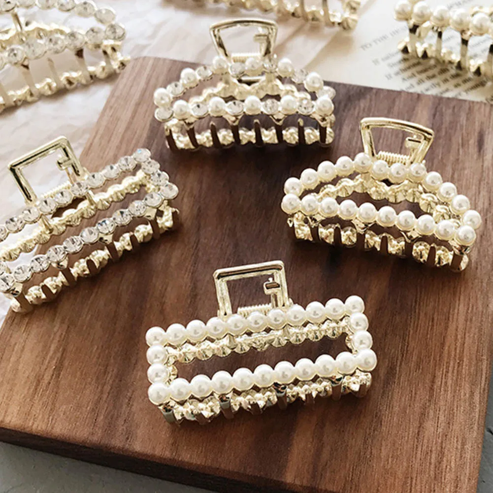 

Fashion Chic Hairgrips Metal Clamp Pearl Rhinestone Hair Clip Makeup Hair Crab Women Fashion Hairgrips Crystal Pearl Claw