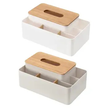 

Multi-purpose Tissue Box Bamboo Materials Storage Boxes Partition Card Slot Storage Container For Tissue Phone Glasses Organizer