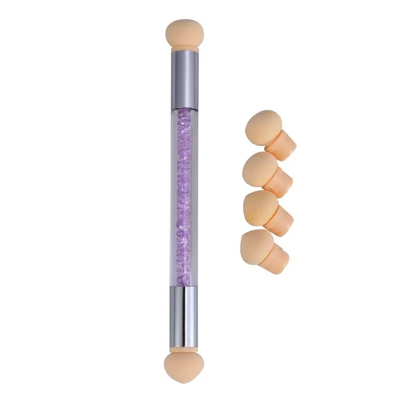 

Double End Nail Art Gel Polish Color Gradient Brush + 4 Sponge Head Transfer Stamping Blooming Pen Manicure Tools