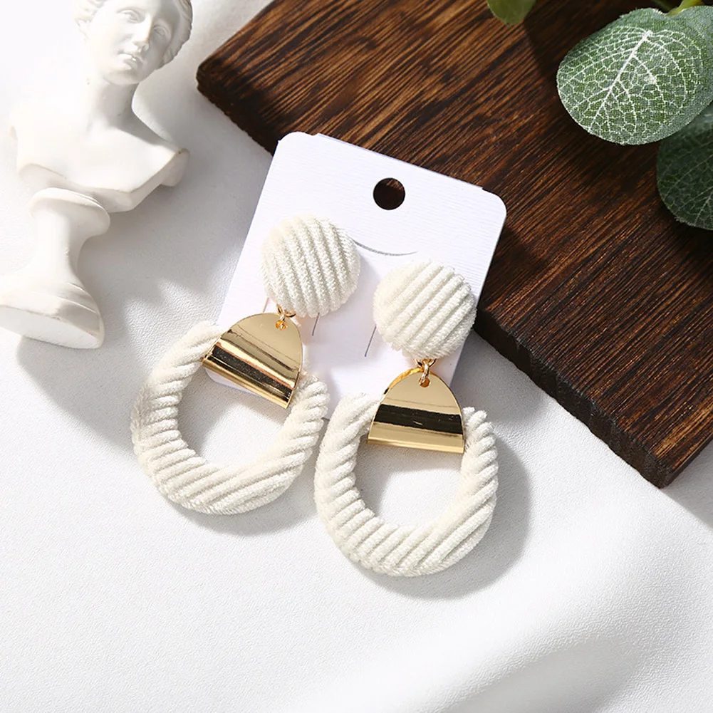 

1 Pair Drop Earrings Geometry Velvet Jewelry Fabala Alloy Girls Smooth Hollow Wedding Women Earrings Elegant Pin