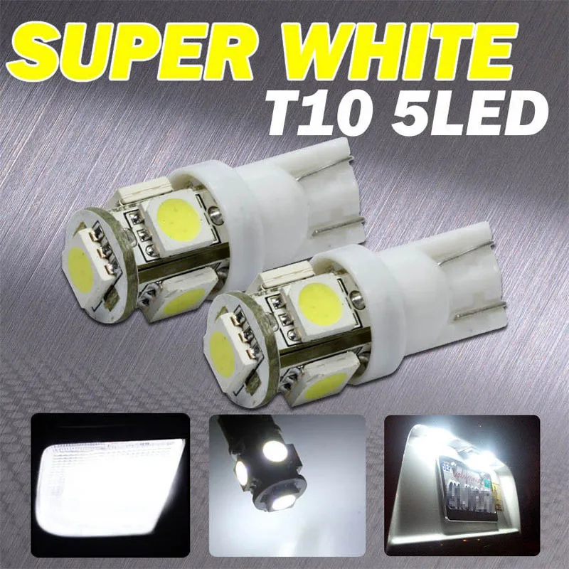 20pcs DC10~15V 6000K White T10 5050 5-SMD Interior/License Plate LED Light Bulbs Great for Interior package light | Автомобили и