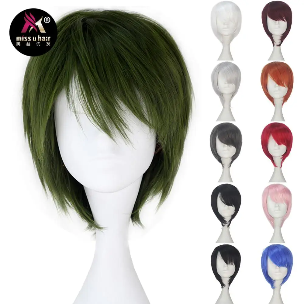 Miss U Peluca De Pelo Corto Sintetico Liso Negro Rojo Azul Blanco Gris Naranja Verde Peluca Completa Para Cosplay De Halloween Wig Full Wig Wigwig Dark Green Aliexpress