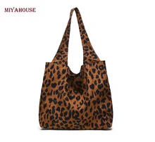 

Miyahouse Fashion Plush Leopard Print Shoulder Bag For Women Corduroy Winter High Capacity Handbags Lady Shopping Top-Handle Bag