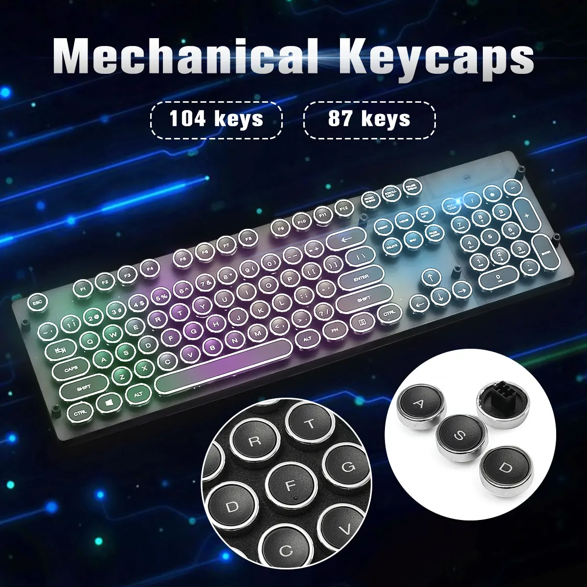 

87 Key 104 Key Steampunk ABS Round Plated Retro Circular Keycap for Mechanical Keyboard Keycap Set