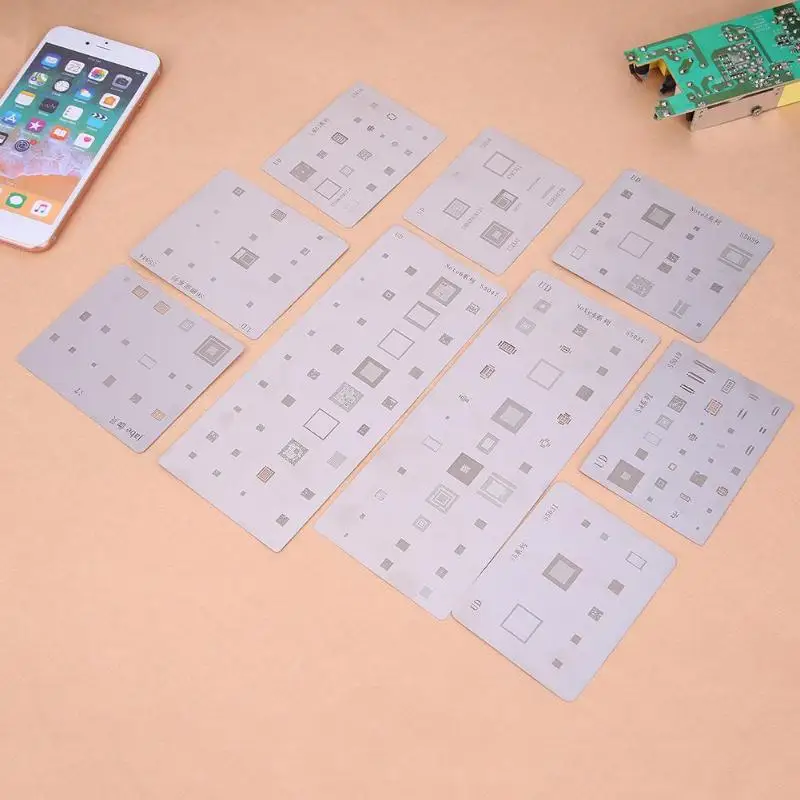 

9pcs/set IC Chip BGA Reballing Stencil Kits Tin Solder Template for Samsung applicable to S3, S4 ,S5 ,S6, S6 surface ,S7 ,note4