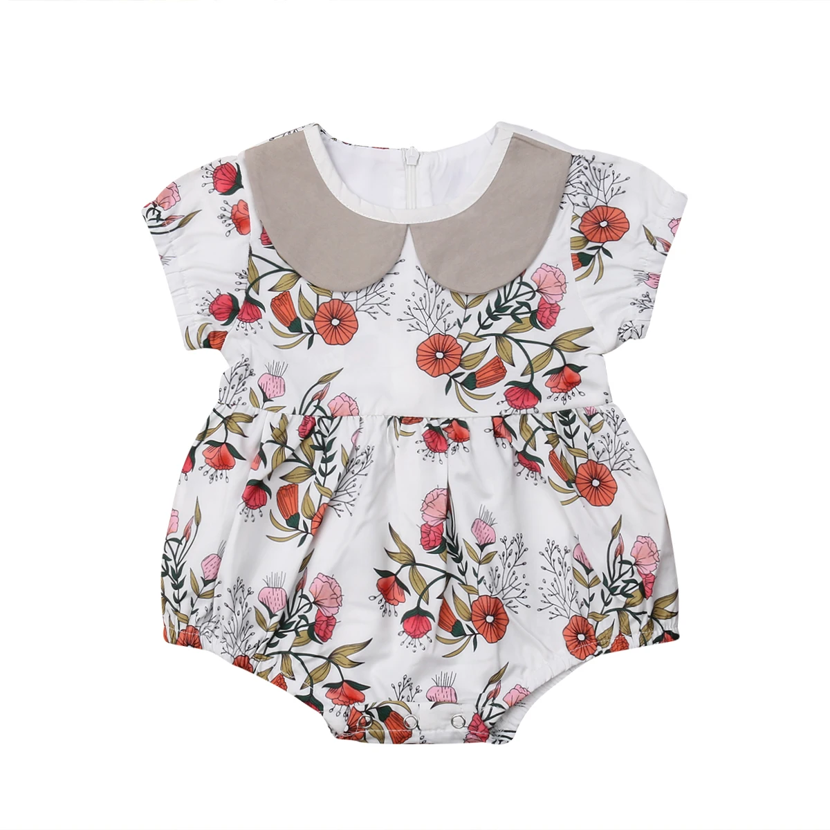 Infant Baby Girl Summer Bodysuits Short Sleeve Peter Pan Collar
