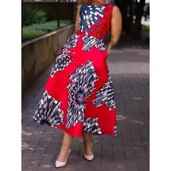 Для женщин Элегантное Длинное платье Сексуальная рукавов Цвет блок Высокая Талия африканские женские вечерние халат большие качели