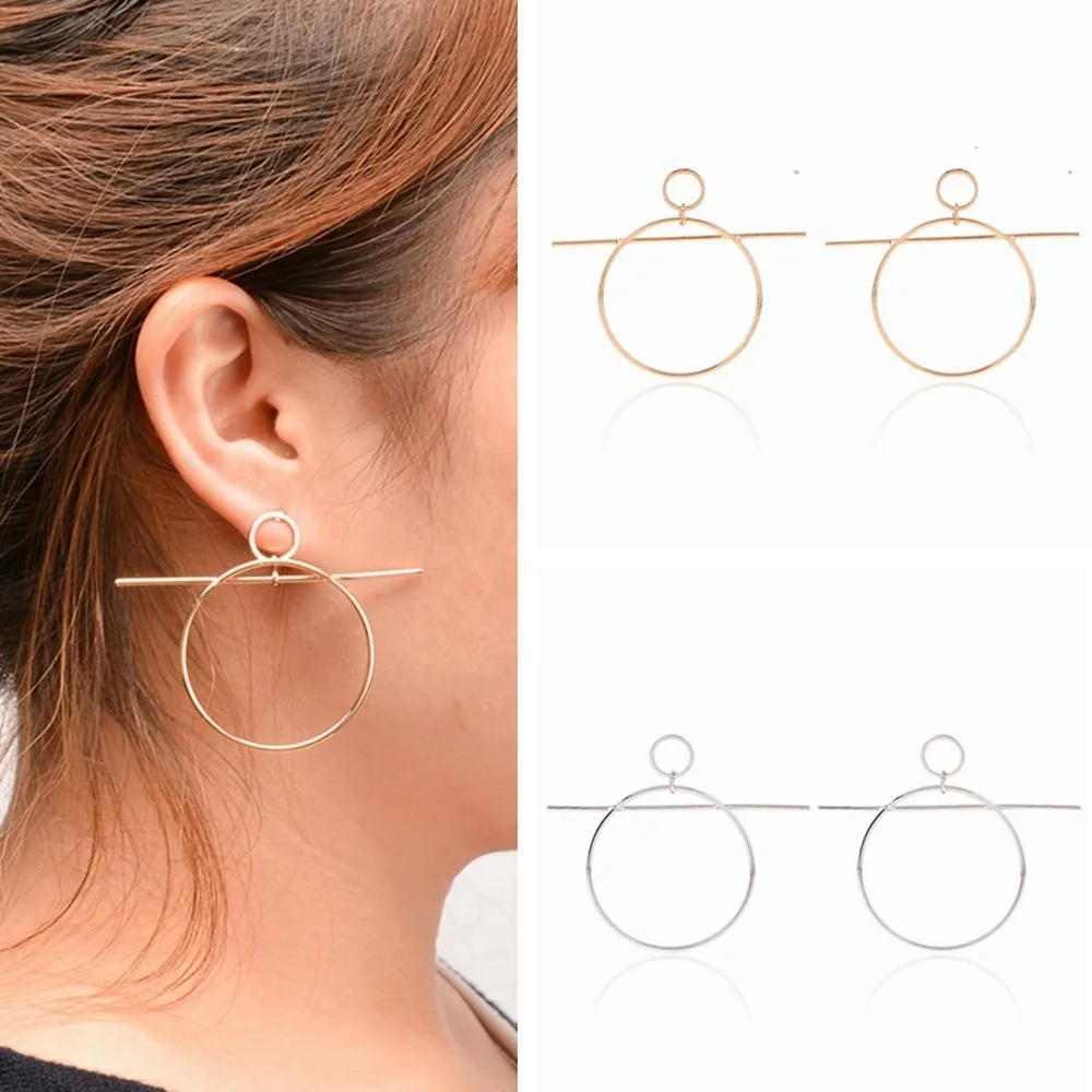 

Street Style Big Earrings 2018 Fashion Simple Geometric Jewelry Double Round Circle Dangle Earrings For Women Pendientes