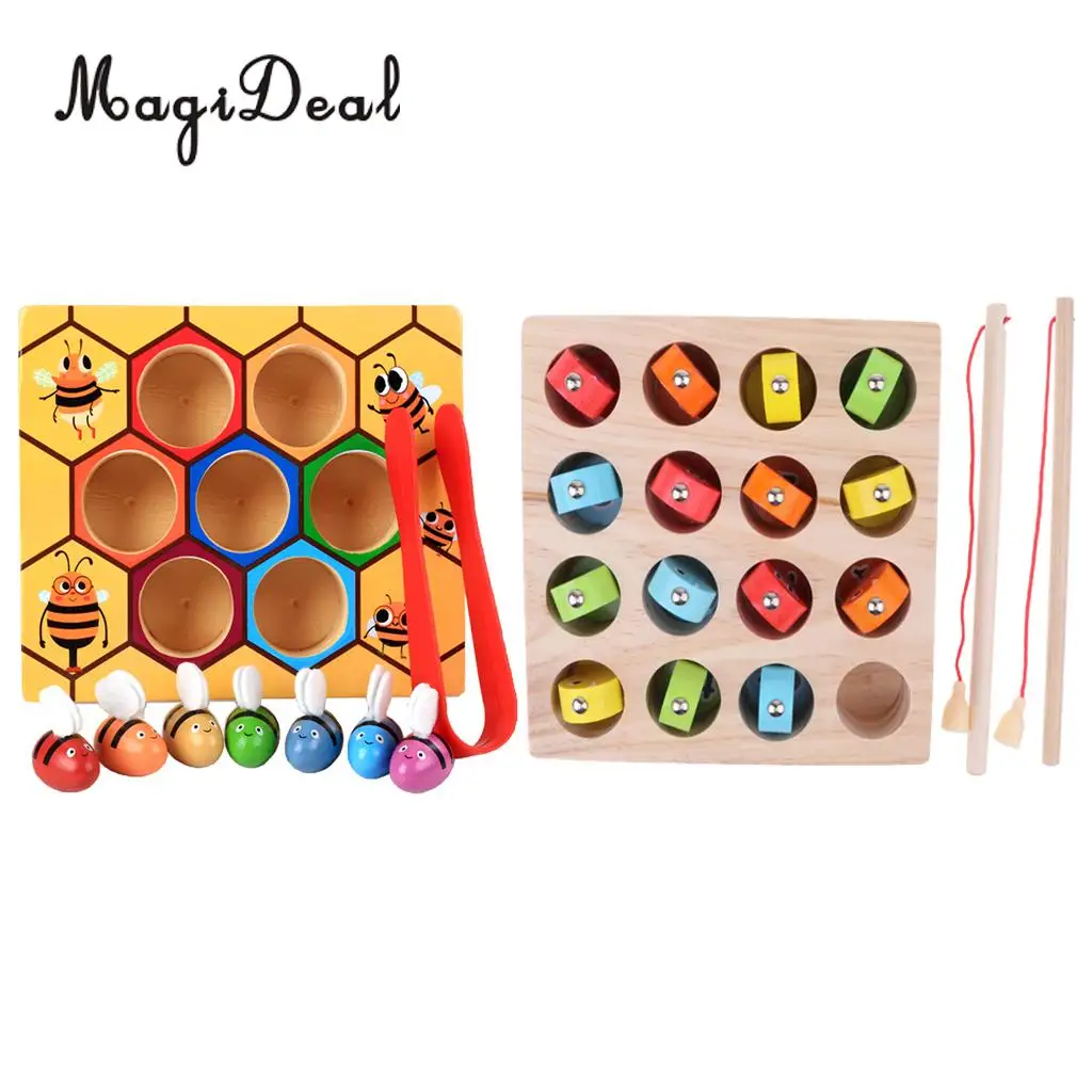 

2 Sets Wooden Montessori Bee Clip Box +Numbers Fishing Game Educational Toy Play Activity Birthday Gift