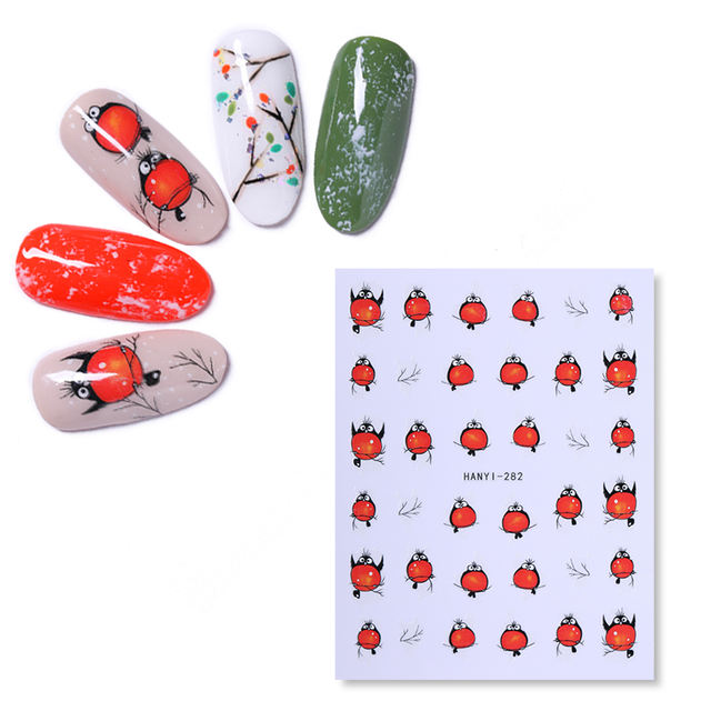 3D Nail Stickers Adhesive Transfer Sticker Cute Red Birds Animals Design Accessories Nail Art Decals Slider Decorations Tools