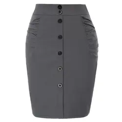 KK Для женщин кнопки оформлены эластичный бедра-завернутый Bodycon юбка-карандаш