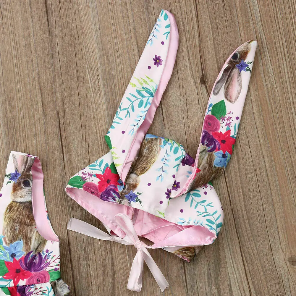 Easter Rabbit Newborn Baby Girl Romper Jumpsuit+Hat Outfits Clothes Sleeveless Cute Baby Girl Clothes
