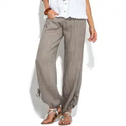 2019 осенние однотонные длинные брюки Модные женские с высокой талией с карманами свободные широкие брюки женские повседневные брюки