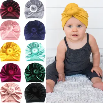 

Toddler Girl Kid Baby Gold Velvet Bow Hairband Headband Stretch Turban Head Wrap Doughnut Knot Hat Winter Warm Cap
