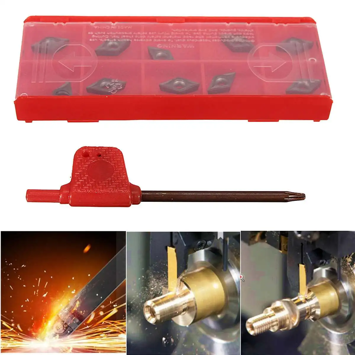 

10PCS DCMT070204 YBC205 External Turning Tools Carbide insert Lathe cutter Tool turning insert with Wrench