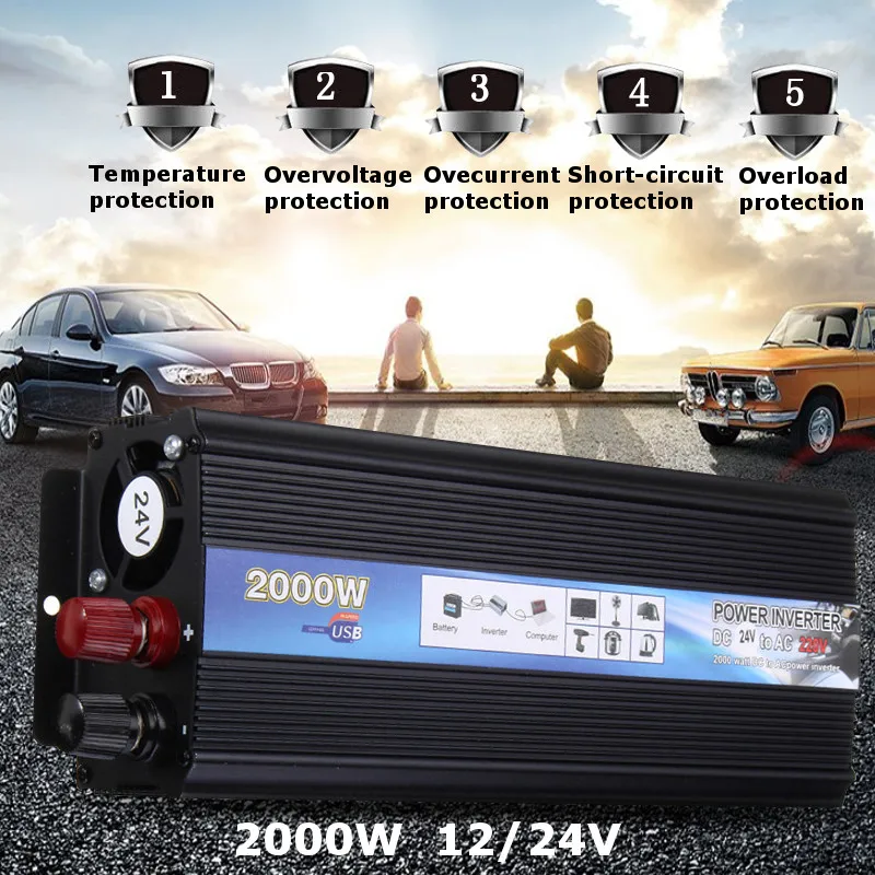  2000 W 12/24 V DC a 220 V AC inversor de energía Solar convertidor de onda sinusoidal modificada pa