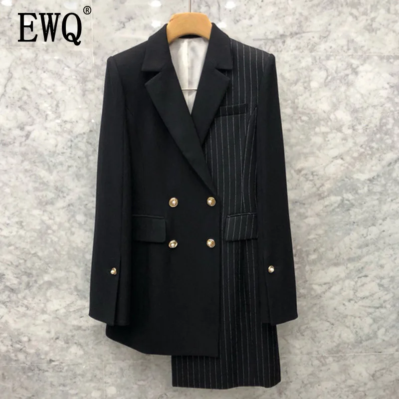 

[EWQ] 2019 summer new Patchwork Notched neck long sleeve looseTrendy suit high quality Ladies clothing trend women jacket QH237