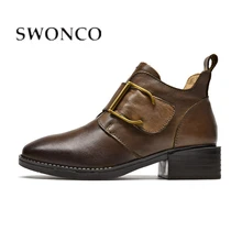SWONCO/обувь martin; женская обувь из высококачественной натуральной кожи бронзового цвета; женские Гладиаторы с острым носком на квадратном каблуке; коллекция года; женская мода