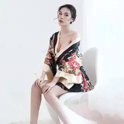 Сексуальные женские атласные цветочные принты кимоно ночные рубашки короткие банные халаты пижамы