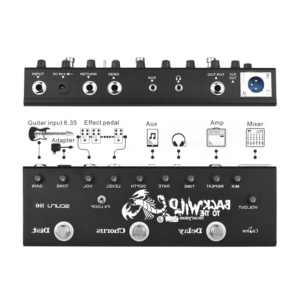Caline 3-in-1 Electric Guitar Pedal Multi Effect Pedal Delay Chorus Distortions Guitar Effects Pedals Guitar Accessories