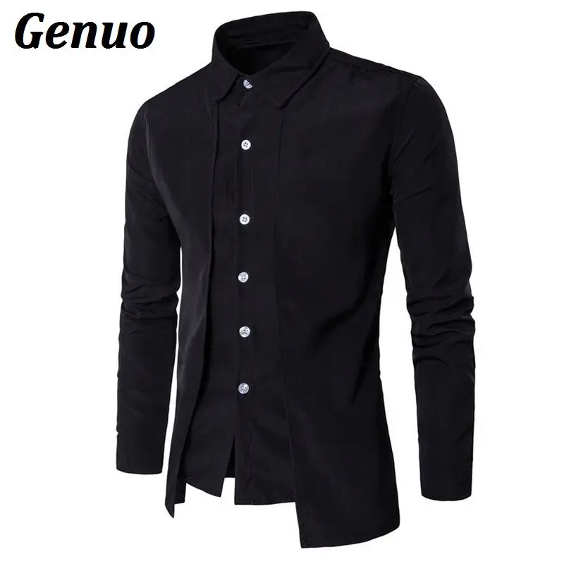 Genuo Весна Camisa Masculina тонкие модные мужские рубашки с длинным рукавом свадебные повседневные однотонные мужские облегающие рубашки размера плюс