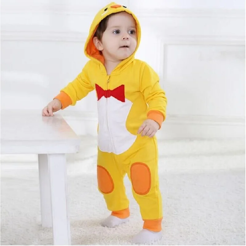 

Androktones Spring Newborn Infant Baby Clothes Pure Cotton Romper Hooded Jumpsuit Yellow Chick Onesie Cosplay Boys Girls Costume