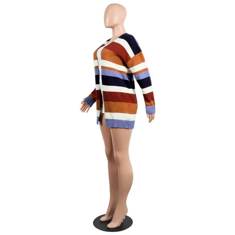 Women Fashion Jacket Street Wear Versatile Wind Rainbow Striped Jacket Female Warm And Comfortable Open Stitch Jacket Size S-XL