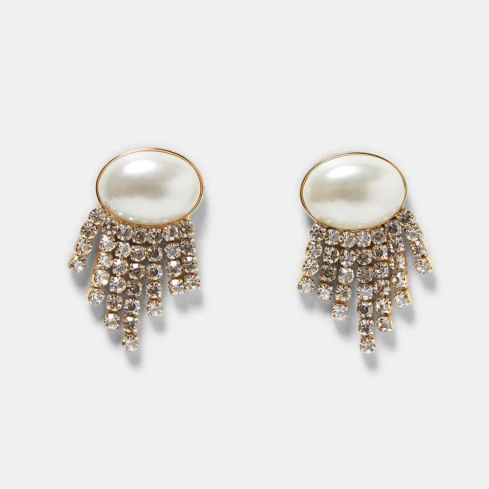 

Flatfoosie Boho ZA Crystal Tassel Drop Earrings For Women Simulated Pearl Dangle Statement Earring Wedding Party Fashion Jewelry