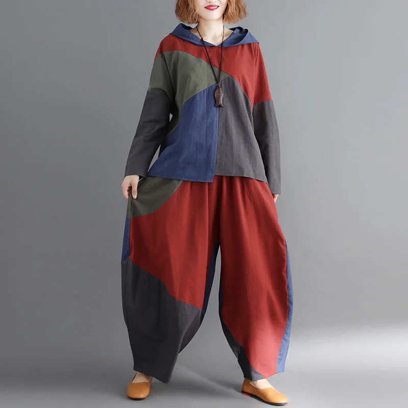 

[EWQ] 2019 Spelling Cloth Beggar Wind Even Hat Jacket Increase Fertilizer Leisure Time Wide Leg Pants Fashion Suit AD76009
