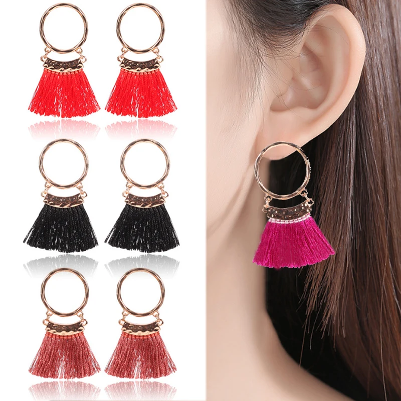 

Hot Bohemian tassel Circular Sector Gold Color Drop Earrings For Women Fashion Jewelry