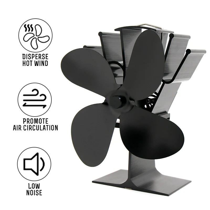 

Fireplace 4 Blade Heat Powered Stove Fan komin Log Wood Burner Eco Friendly Quiet Fan Efficient Heat Distribution Christmas gift