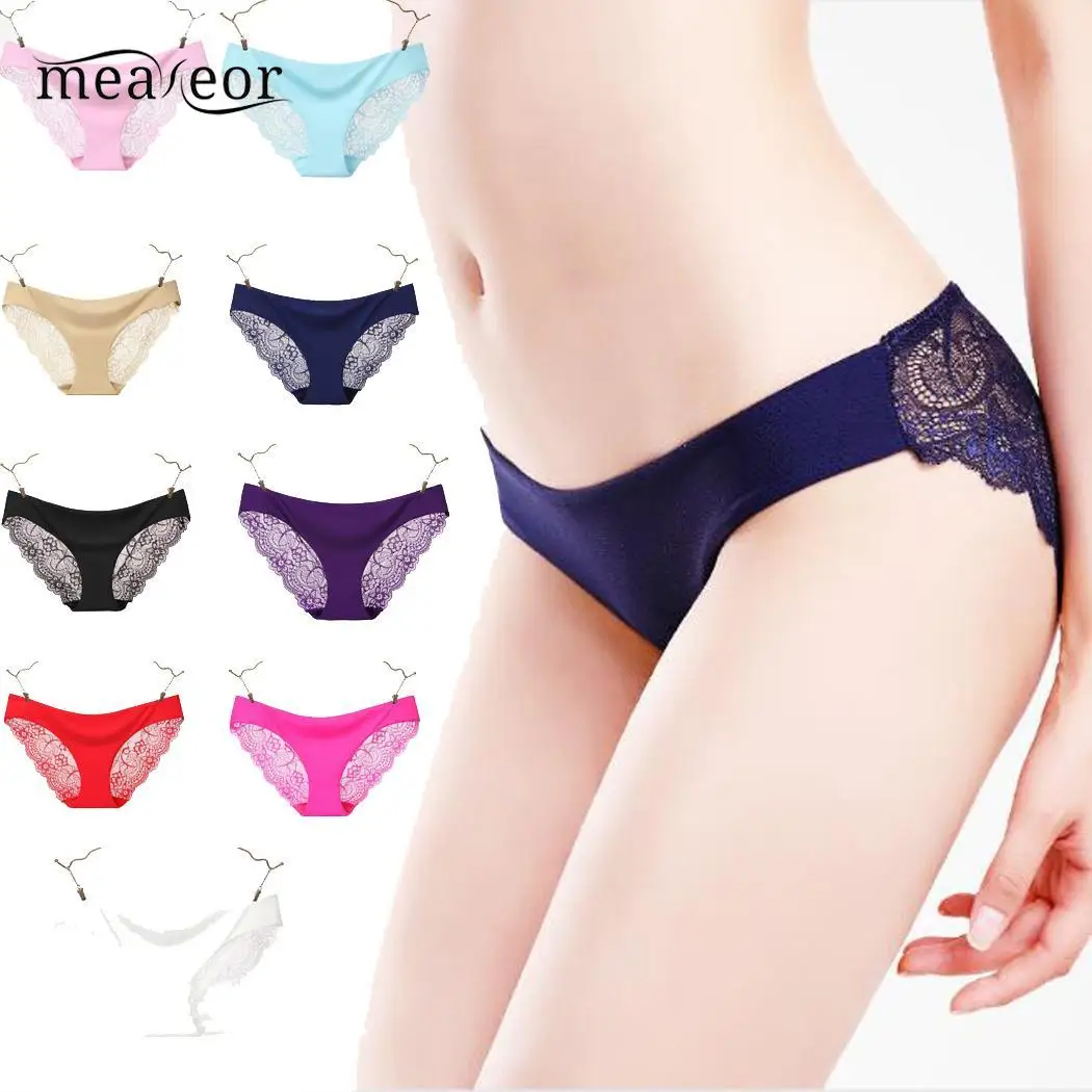 

Fashion Sexy Lace Panties Ice silk seamless underwear Women Cotton inner low waist briefs female underpants women pants
