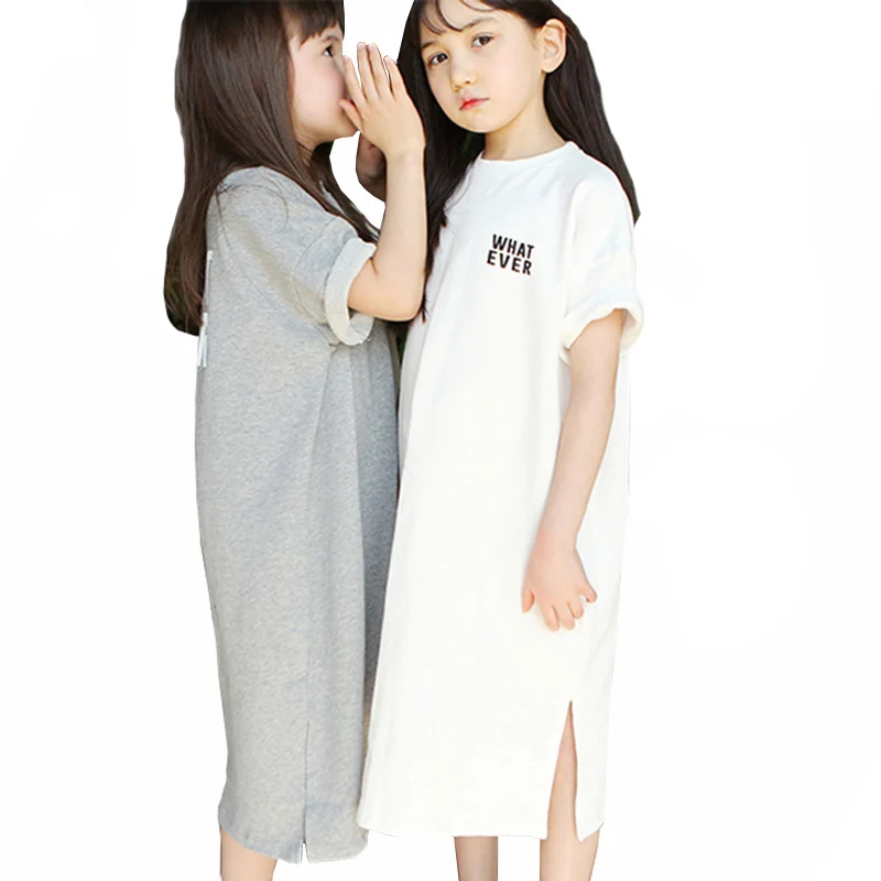 Хлопковое платье для девочек-подростков свободные длинные платья г., летняя повседневная одежда для детей-подростков платье с буквенным принтом для девочек Enfant, 4, 6, 8, 10, 12 лет