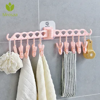 

Mrosaa Foldable Laundry Clothes Peg Drying Rack Multi-function Clothes Hanger Organizer Balcony Towel Sock Rack Hanger Robe Hook