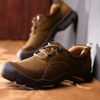 

Hot Large Size Eu38-49 Men Outdoor Climbing Hiking Boots Top Layer Genuine Leather Anti-wear Male Sports Tactical Travel Shoes