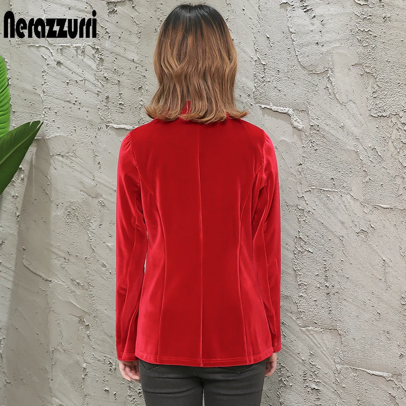Nerazzurri ladies blazers fashionable work wear jacket elegant plus size slim red black women blazers and jackets velvet blazer