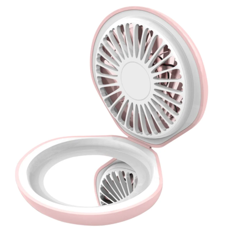 

Mini Electric Hand Fan With Makeup Mirror Led Light Battery Rechargeable Usb Portable Handheld Desk Table Fan Cute