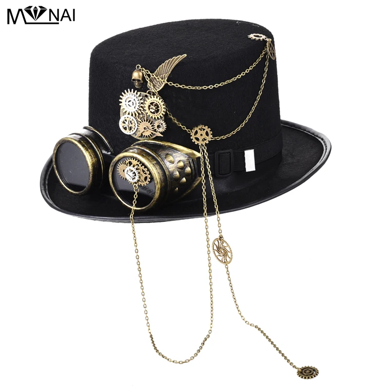 

Steampunk Skeleton Wings Gears Goggles Top Hat Gothic Retro Chains Hat For Party Punk Accessories