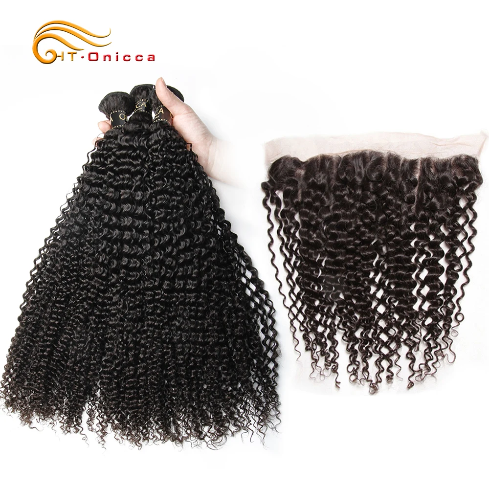 

Onicca Kinky Curly Bundles With Frontal Brazilian Remy Hair Weave Bundles With Frontal Human Hair Bundles With Closure