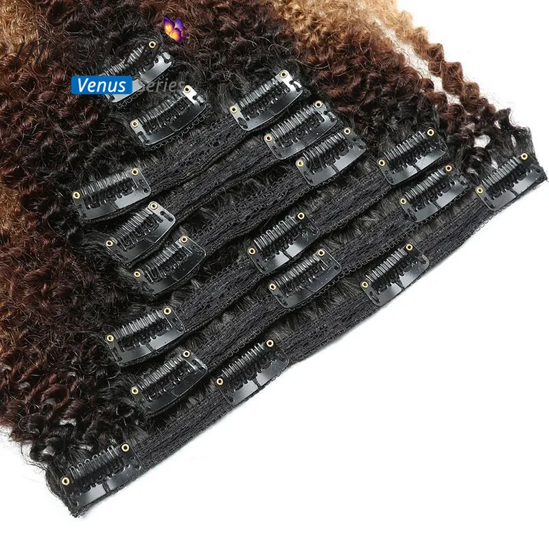 MRS Hair 120g Clip Full Head 1B/4/27 Afro Kinky Curly Clip In Hair Extensions 8pcs/set Brazilian Human Extension Clip Hair