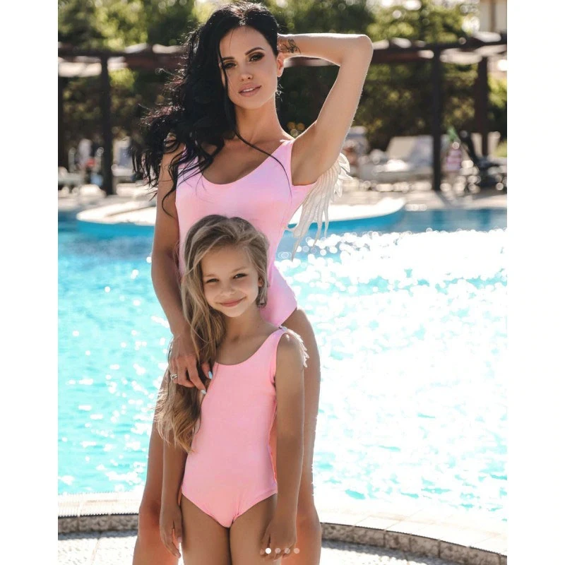 Mother Girl Swimwear Mommy and Me Matching One Piece Beach Wear One Shoulder Swimsuit 