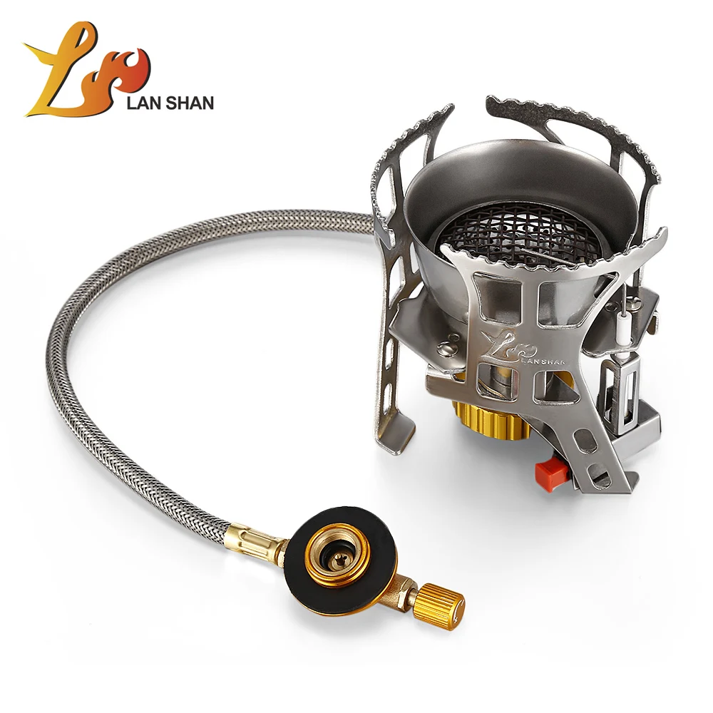

LAN SHAN Mini Gas Stove Outdoor Windproof Foldable Stove Bee Trough Anti-Slip Mat Design Gas Burner Camping Cooker