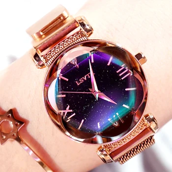 

2019 Best Ladies Wrist Watches Reloj Mujer Luxury Rose Gold Mesh Band Magnet Buckle Starry Sky Women Bracelet Watch montre femme