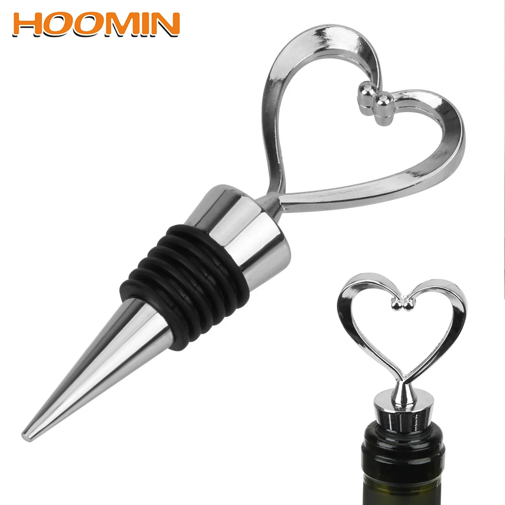 

HOOMIN Stainless Steel Wine Stopper Bottle Plug Champagne Bottle Stopper Wedding Gift Vacuum Sealed Heart Shape Barware