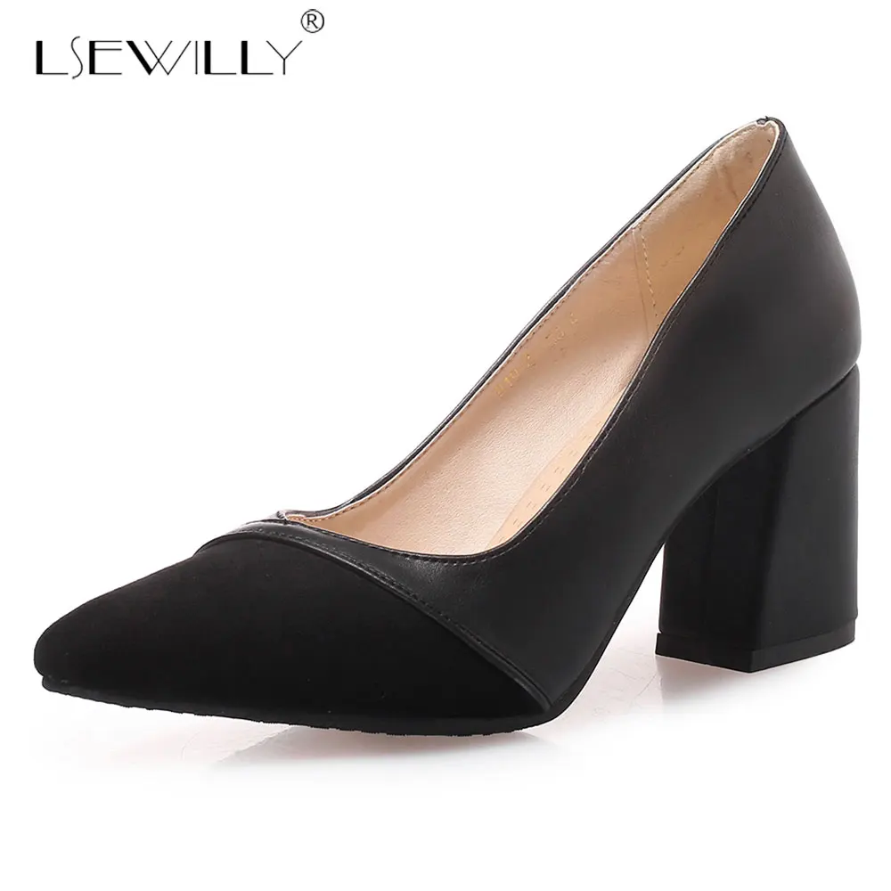 

Lsewilly Spring Shoes Women Pumps Pointed Toe Thick High Heel Flock Pumps Slip On Party Working Shoes Footwear Size 32-46 E511
