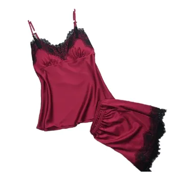 

Sexy Satin Lace Sleepwear SET Women Lingerie Nightdress Tops+Shorts Soft Pajamas Babydoll Nightwear Hot Sets