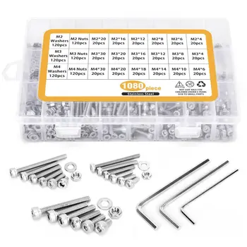 

SHGO HOT-Bolts Nuts And Washer Assortment Kit Metric Screw Storage Containers 1080 Pcs