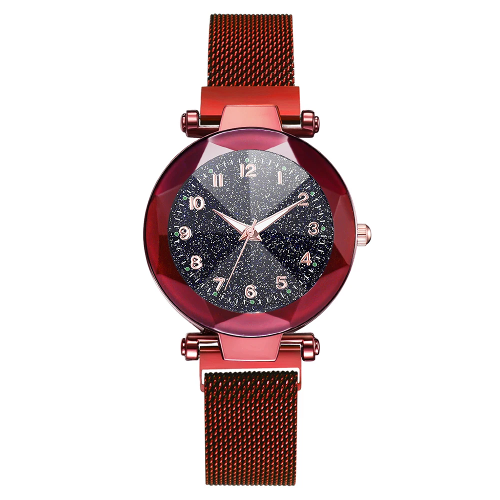 

Hot Sale Women Watch 1PCS NEW Casual Women Quartz Wristwatch Mesh Magnet Buckle Starry Quartz Watch Geometric Surface