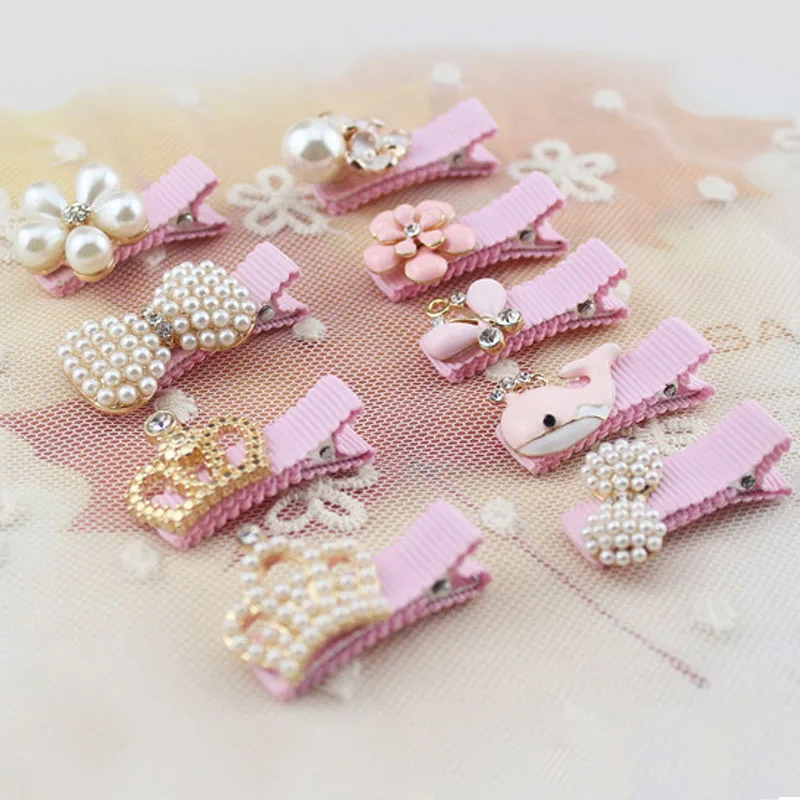 

Hot Cute Princess Pearl Crystal Flower Hairpin Pink Bow Girl Headwear Crown Kawaii Little Girl Diverse Cloth Hair Accessories