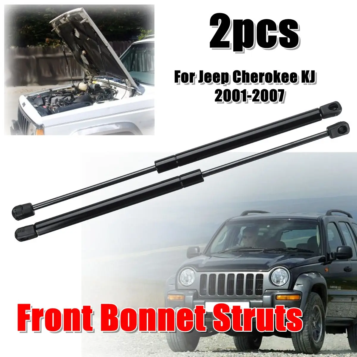 

2pcs Car Front Bonnet Hood Gas Struts Support For Jeep Cherokee KJ 2001-2007 55360411AB